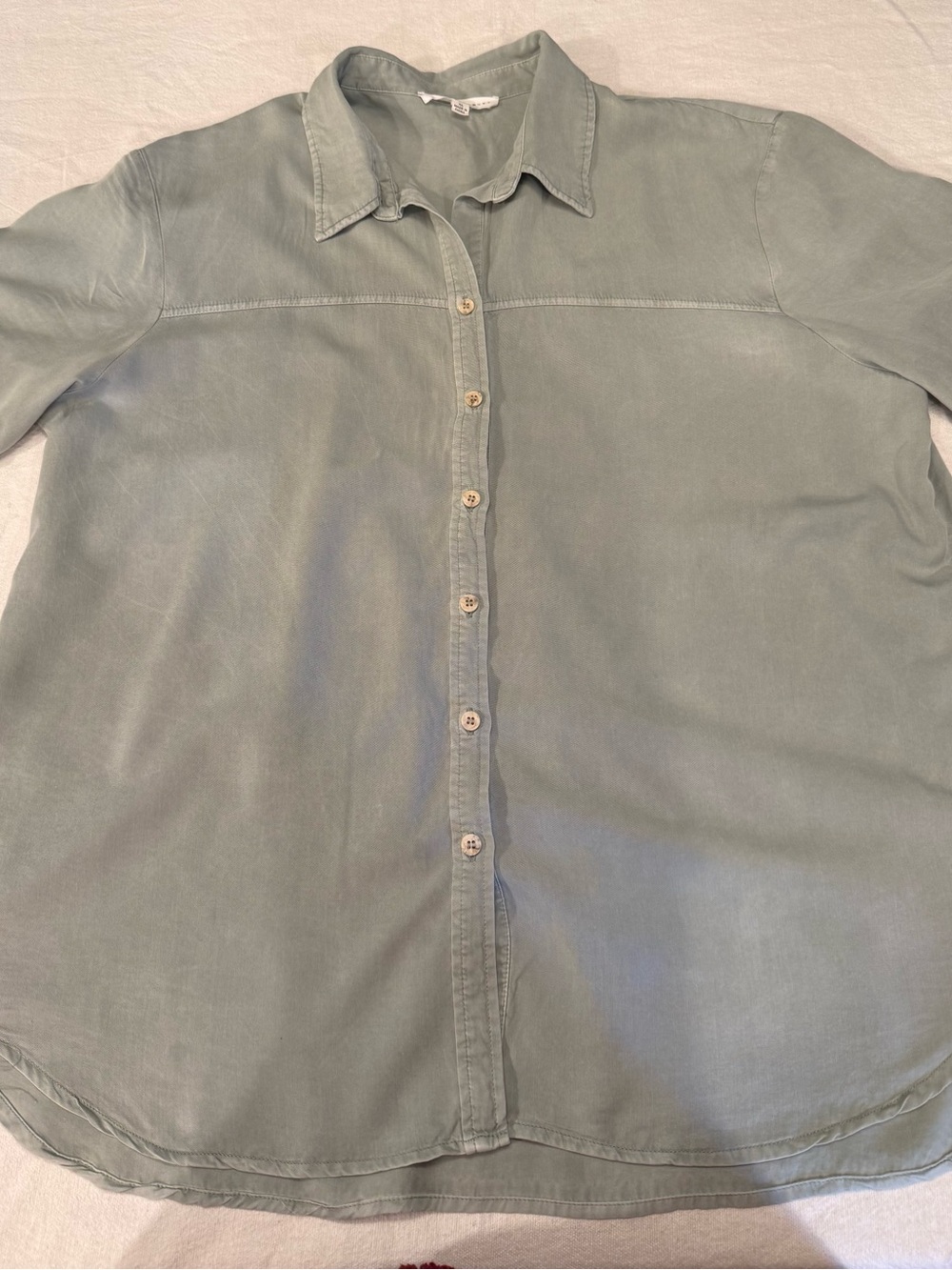 Jane and Delancey Relaxed Rayon and Tencel Blend Button-Down Shirt in Sage - Picture 6 of 9